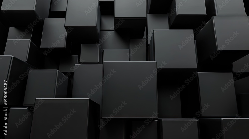 Poster black background with abstract geometric blocks in 3d render. contemporary visual.