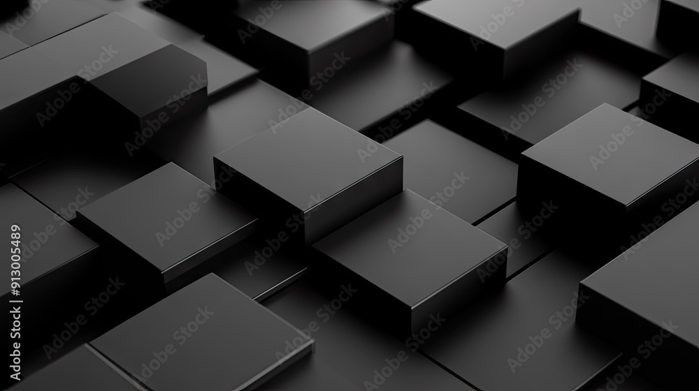 Poster black background with abstract geometric blocks in 3d render. contemporary visual.