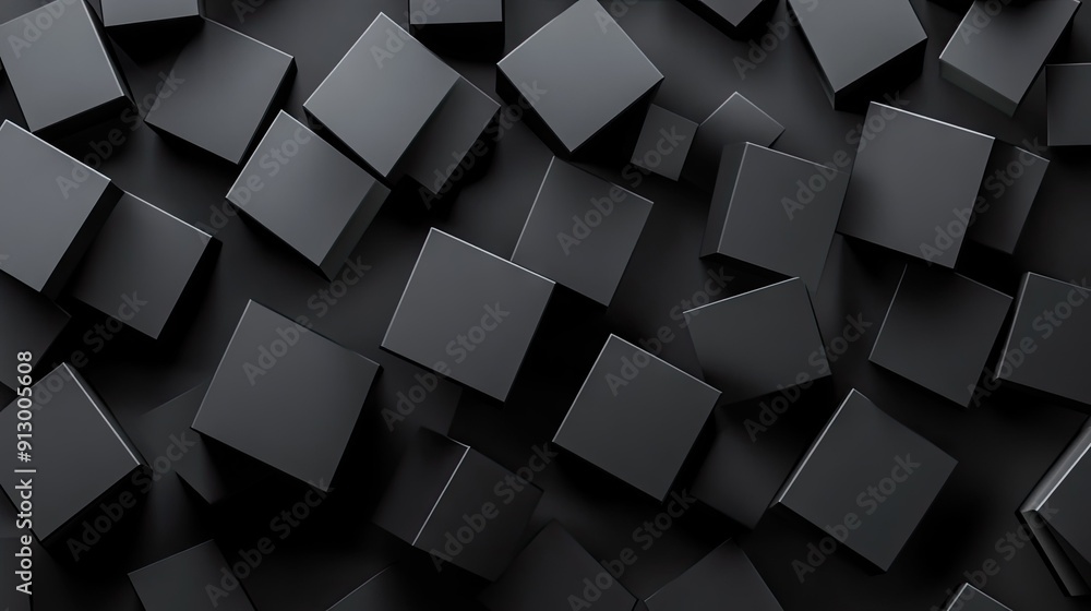 Aufkleber black background with scattered 3d geometric blocks. abstract and minimalistic.