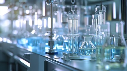 Chemical tube development and pharmacy equipment in a laboratory setting. Ideal for biochemistry and technology concepts.