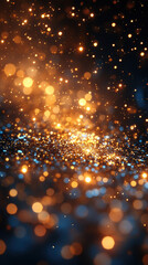 Fototapeta premium Abstract Sparkling Golden Bokeh with Blue Highlights in a Dreamy Lightscape.