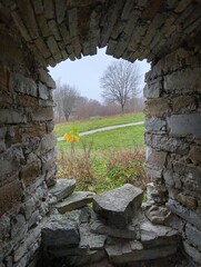 stone wall with window