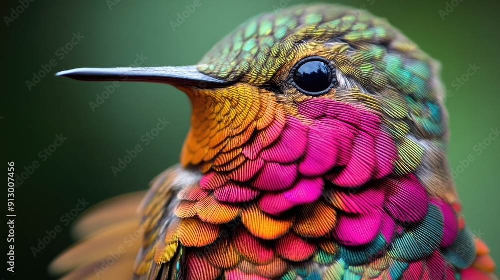 Poster close-up of a hummingbird intricate feather patterns while perched in the wilds of chile.