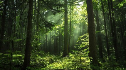 Obraz premium portrait of dense forest with sunlight