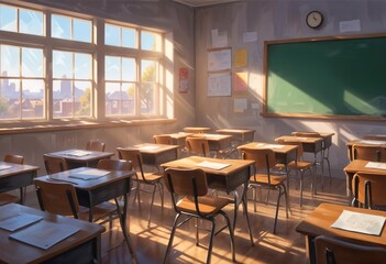 empty classroom in school in the morning