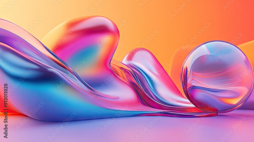 Poster fluid 3d geometric forms with a smooth gradient background. perfect for versatile design and creativ