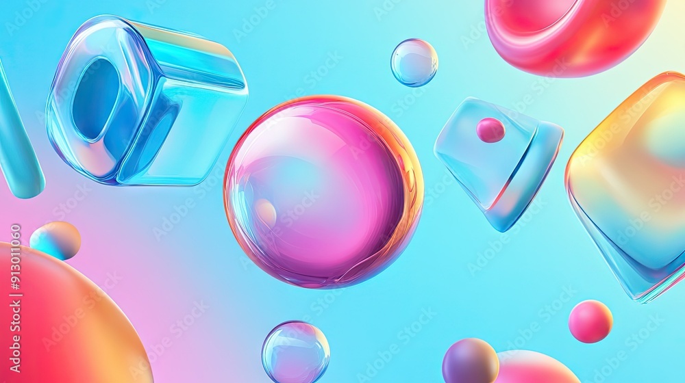Poster fluid 3d geometric shapes with a smooth gradient backdrop. ideal for modern and creative design proj