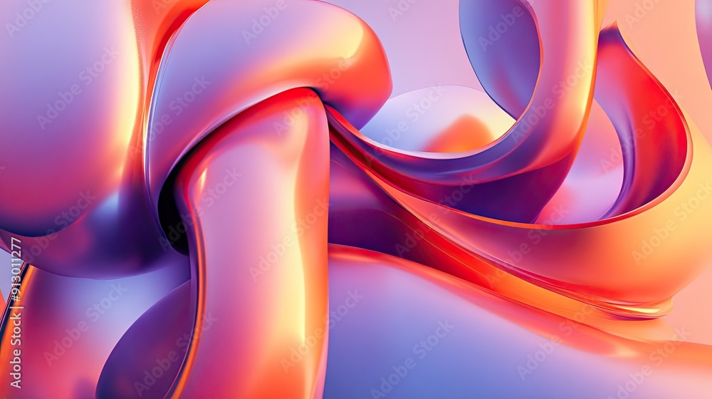 Poster fluid geometric 3d shapes in an abstract render with a smooth gradient background. ideal for multipu