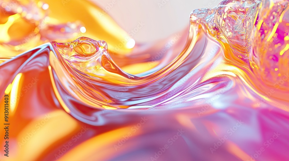 Aufkleber fluid wave render with bright glass and colorful gradient textures in 3d. -
