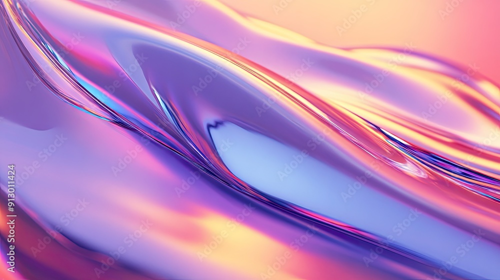 Aufkleber fluid wave render with bright glass and colorful gradient textures in 3d. -