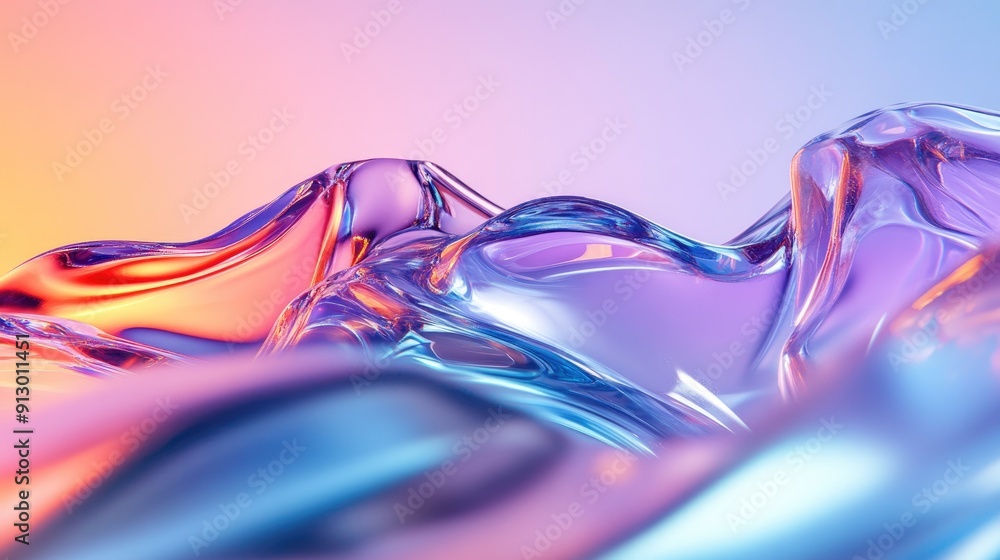Aufkleber fluid wave render with bright glass and colorful gradient textures in 3d. -
