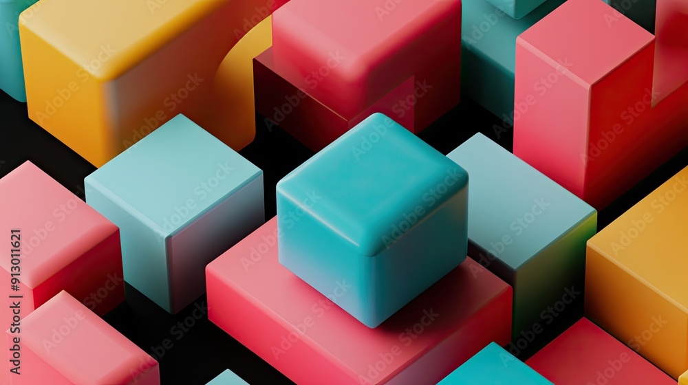 Poster geometric blocks in 3d render on a black backdrop. abstract and modern illustration. --ar 16:9