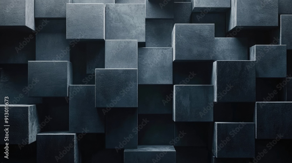 Poster geometric blocks in 3d render on a dark background. abstract and futuristic design.