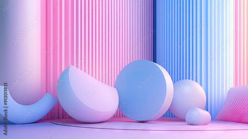 Poster geometric shapes in fluid 3d render with a gradient backdrop. ideal for modern and multipurpose desi