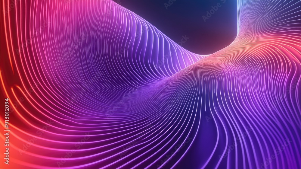 Poster glowing 3d abstract shape in ultraviolet with curvy neon lines on a colorful backdrop. ideal for fut