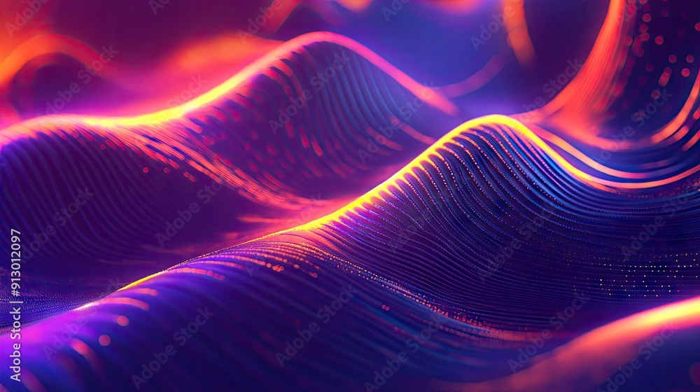 Poster glowing 3d abstract shape in ultraviolet with neon curves on a colorful backdrop. perfect for energy