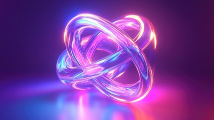 Glowing 3D abstract shape in ultraviolet with neon curves on a vivid backdrop. Perfect for futuristic energy themes.