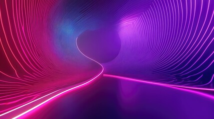 Glowing 3D abstract shape in ultraviolet with curvy neon lines on a colorful backdrop. Ideal for futuristic visuals.