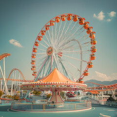 Colorful ferris wheel moving