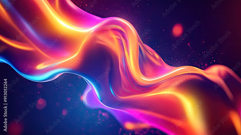Poster glowing 3d abstract shape in uv light with neon lines on a colorful backdrop. futuristic energy them