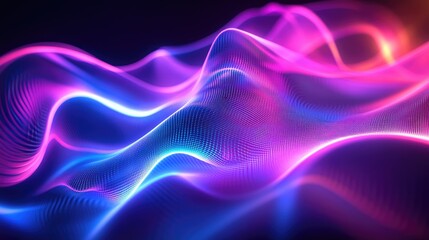 Obraz premium Glowing 3D abstract shape in UV light with neon lines on a colorful backdrop. Futuristic energy theme.