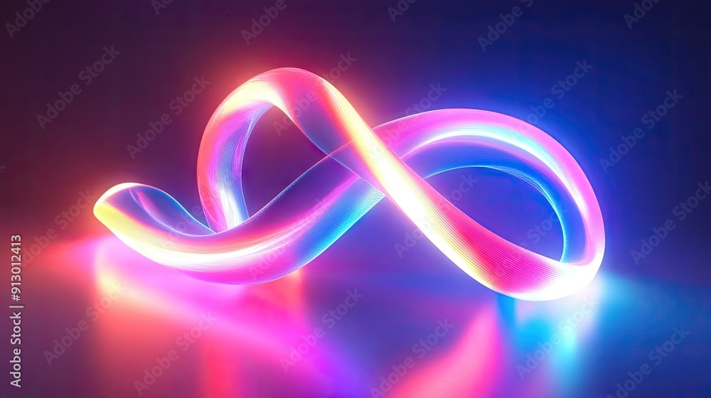 Poster glowing 3d abstract shape in uv spectrum with neon lines on a bright background. energy concept.