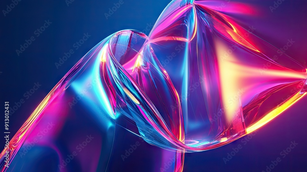 Poster glowing 3d abstract shape in uv spectrum with neon lines on a bright background. energy concept.