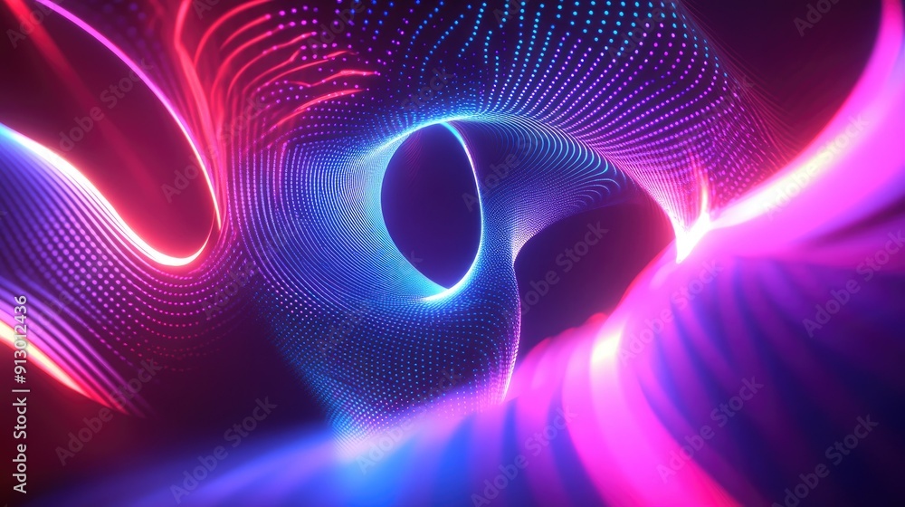 Poster glowing 3d abstract shape in uv spectrum with neon lines on a bright background. energy concept.