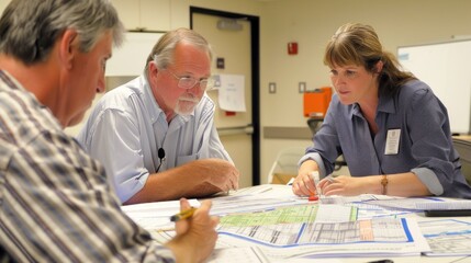 Obraz premium Generate a photo realistic image of a construction project team participating in a workshop to evaluate financial aspects, with detailed budgeting charts and evaluation tools