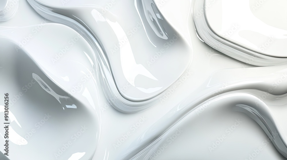 Poster light white background featuring 3d abstract geometric patterns with smooth liquid shapes in a moder