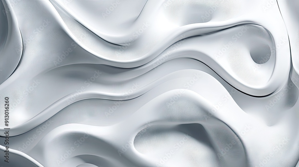Poster light white background featuring 3d abstract geometric patterns with smooth liquid shapes in a moder