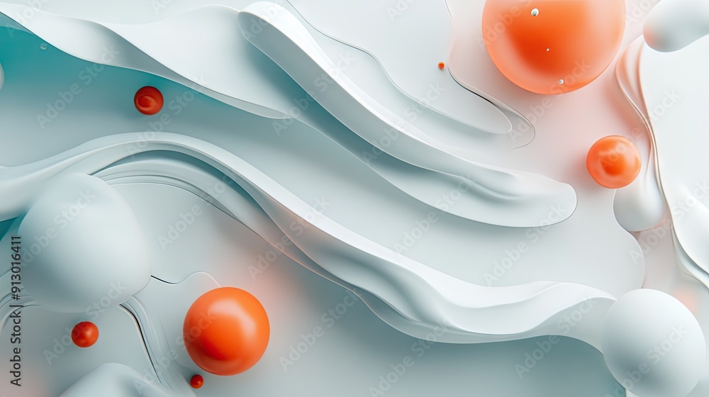 Poster light white background featuring 3d abstract geometric designs with smooth liquid shapes for modern 
