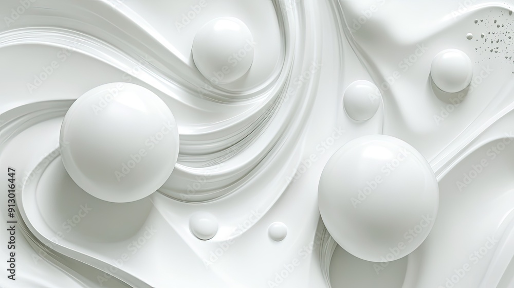 Poster light white background featuring 3d abstract geometric patterns with smooth liquid shapes for a mode