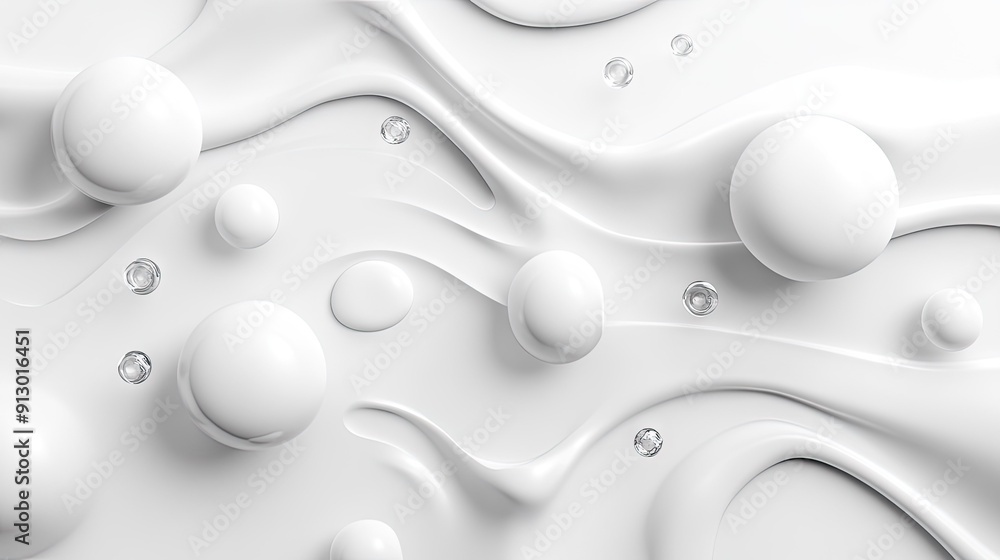 Poster light white background featuring 3d abstract geometric patterns with smooth liquid shapes for a mode