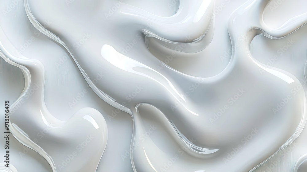 Poster light white background featuring 3d abstract geometric patterns with smooth liquid shapes for a mode