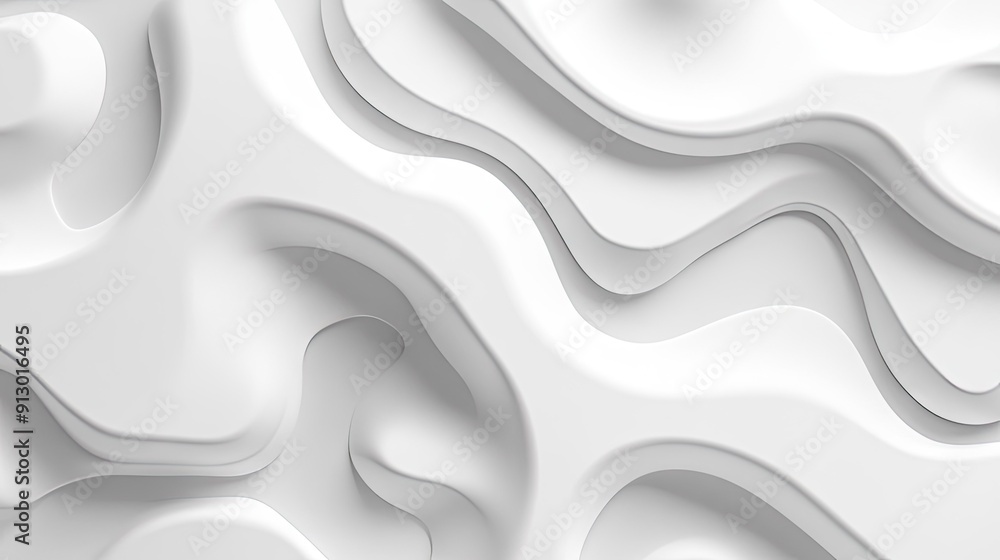 Poster light white background featuring 3d abstract geometric patterns with smooth liquid shapes for a mode