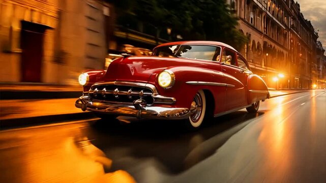 Vintage car in motion - front perspective view
