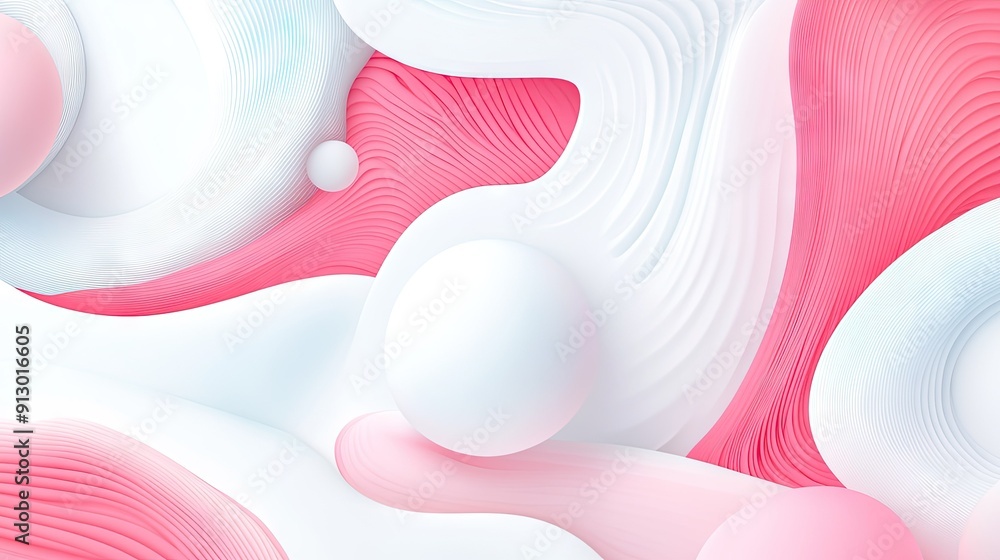 Poster light white background featuring abstract geometric patterns with smooth liquid shapes in a 3d vecto