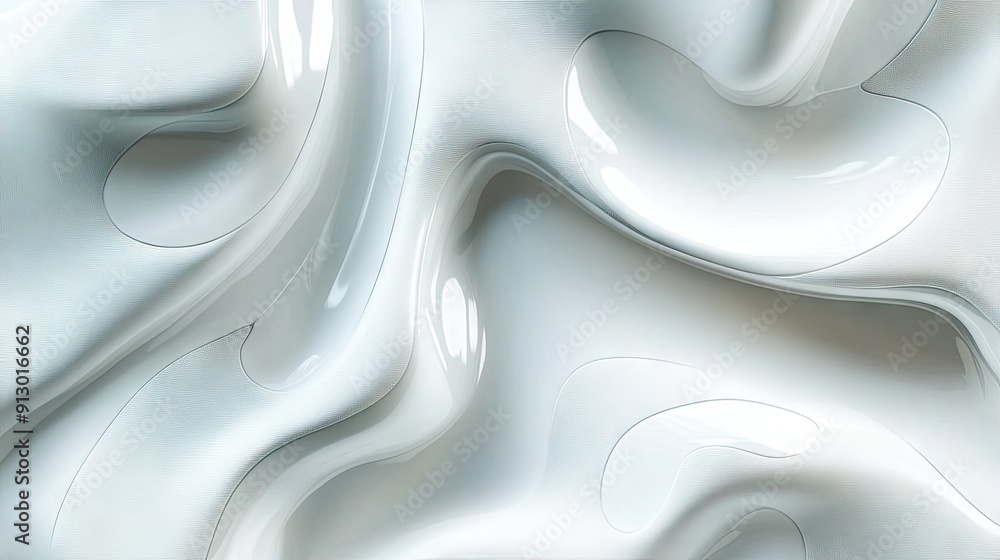 Poster light white background featuring abstract liquid shapes in a 3d geometric pattern for a contemporary