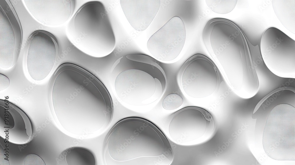 Poster light white background featuring 3d abstract liquid shapes in a geometric pattern for modern design.