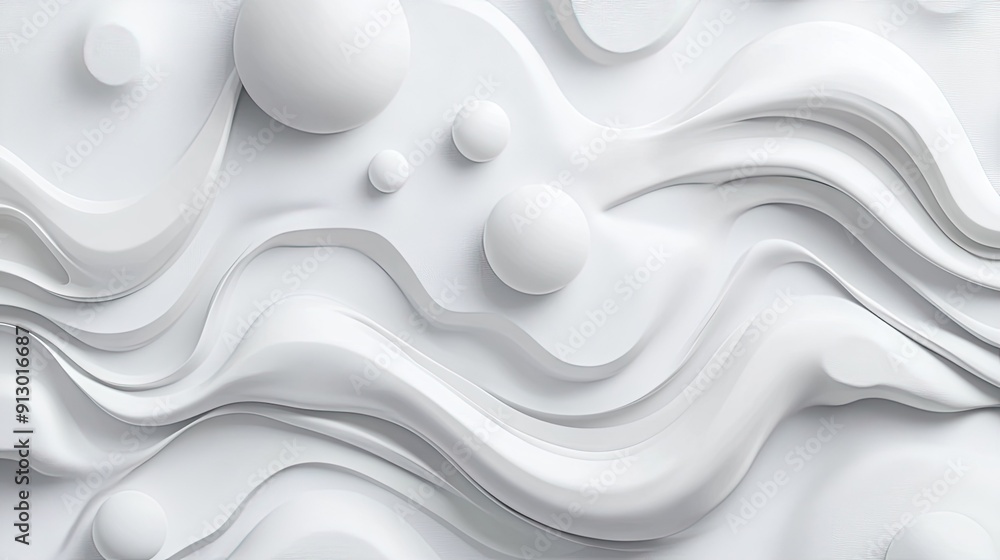 Poster light white background featuring abstract geometric patterns with smooth liquid shapes in a 3d vecto