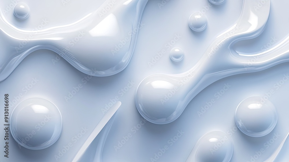 Poster light white background featuring abstract liquid shapes in a 3d geometric pattern for a contemporary