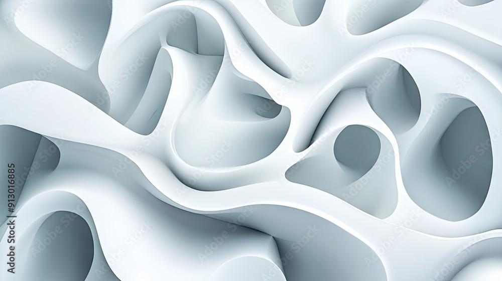 Fototapete light white background with 3d liquid shapes, creating an abstract geometric pattern in vector forma