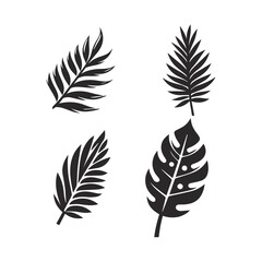 Autumn leaves set, vector illustration, black icon on white background