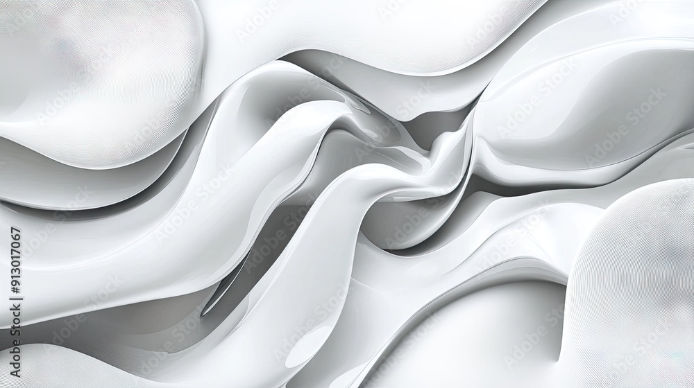 Poster Light white background with flowing 3D liquid shapes, creating an abstract geometric design in vector format.