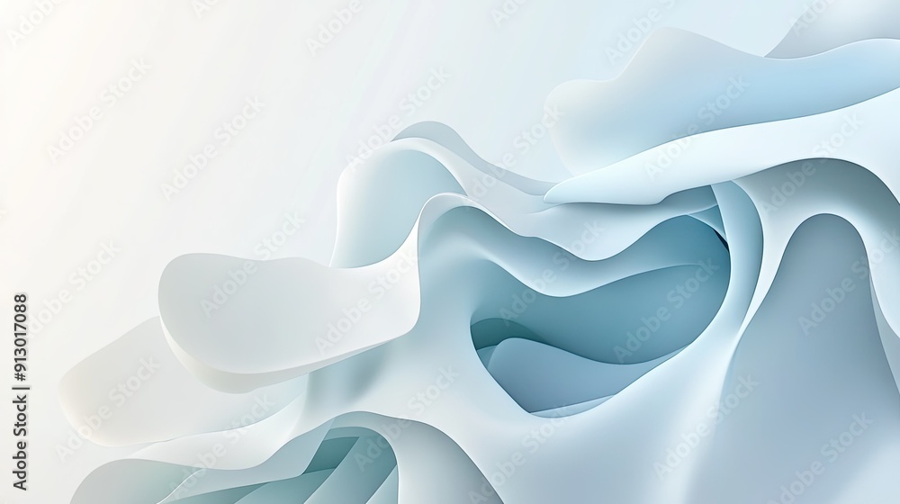 Poster light white background with flowing 3d liquid shapes, creating an abstract geometric design in vecto