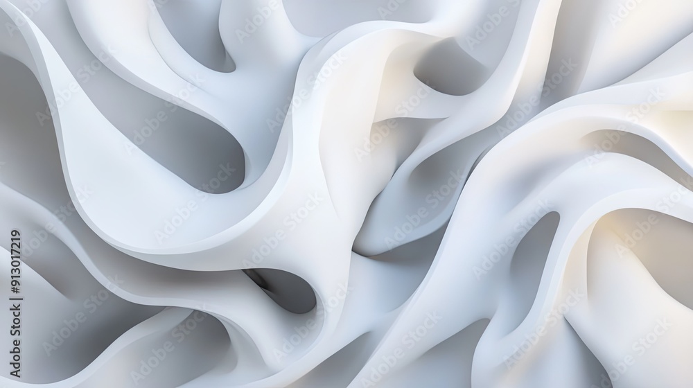 Poster light white background with smooth liquid shapes forming an abstract geometric pattern in a 3d vecto