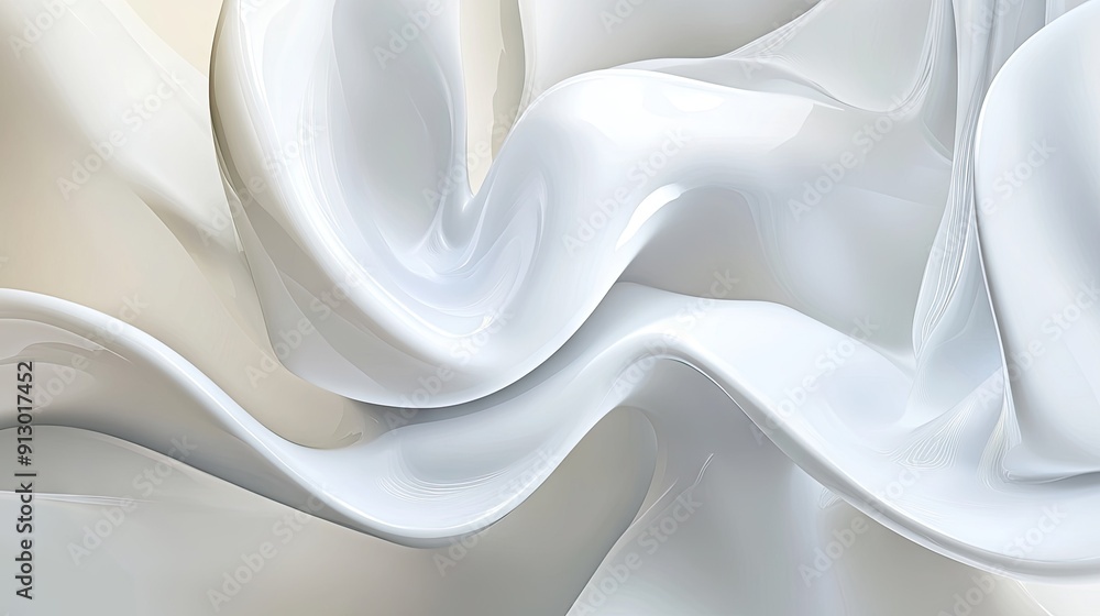 Aufkleber light white background with smooth liquid shapes forming an abstract geometric design in 3d vector f