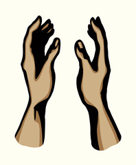 Young human hands. Vector drawing