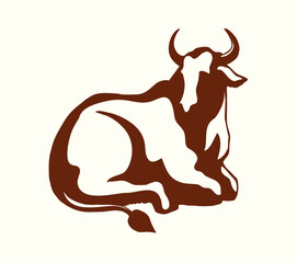 Vector drawing. Cute big cow